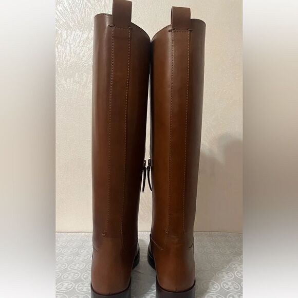 NWT Tory Burch soft leather tall riding boots with logo stitch accent at collar - Picture 6 of 11